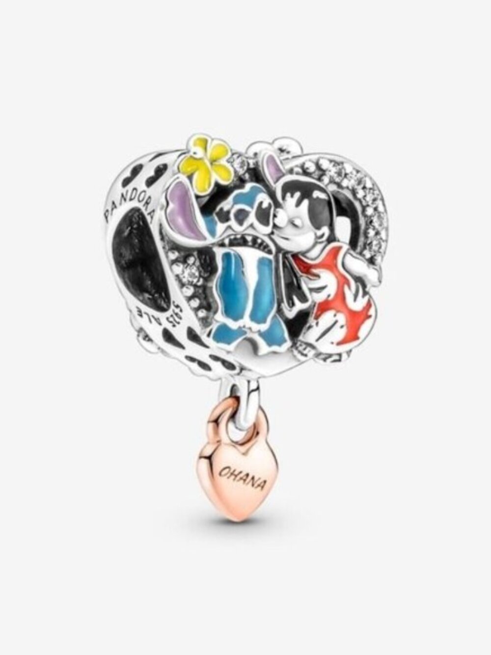 Pandora Lilo & Stitch Ohana Enamel Charm with Rose Gold Heart